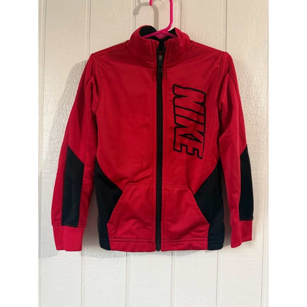 Nike Boys Red Black Colorblock Full Zip Track Jacket Size 4 XS
